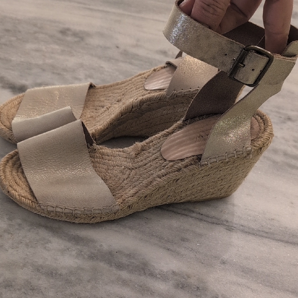 J. Crew Metallic Beige Wedge Sandals